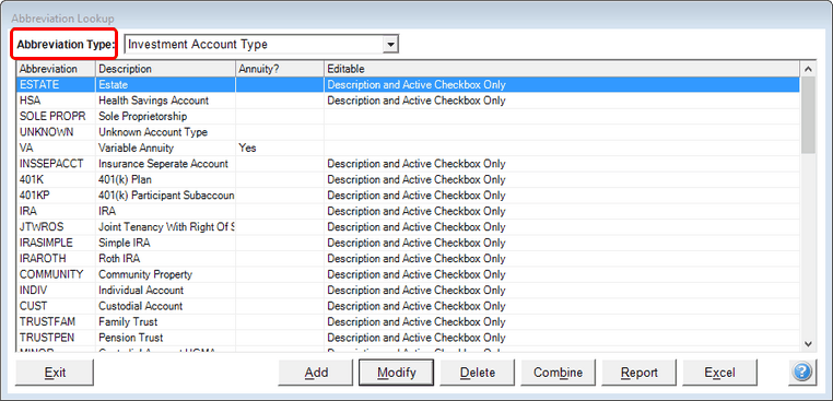 Look Up Account Type to Add or Modify Look Up Account Type to Add or Modify