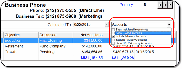 Check off the accounts you want to show Check off the accounts you want to show