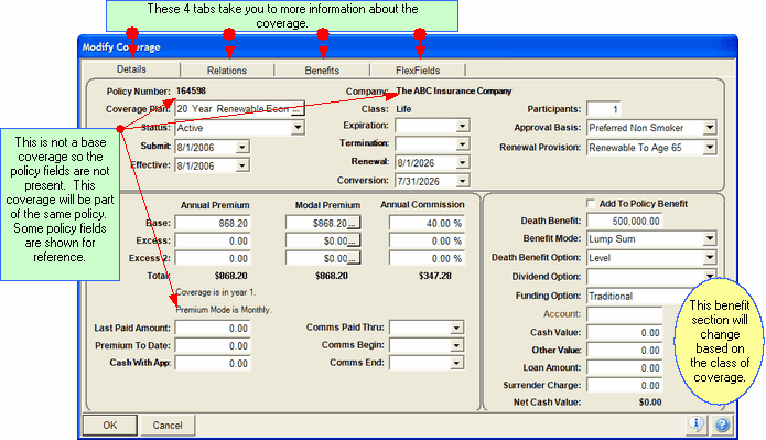 Coverage Screen Details Tab. Not the base coverage. Coverage Screen Details Tab. Not the base coverage.