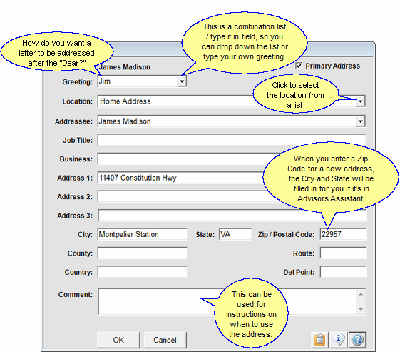 Add / Modify Address Screen Add / Modify Address Screen