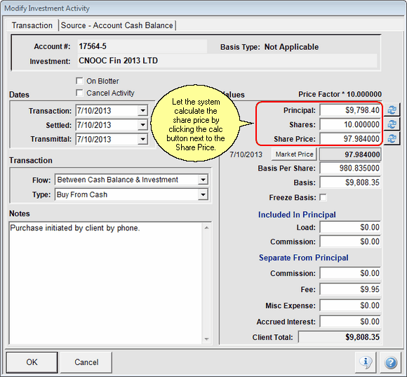 Sample of manually added bond transaction Sample of manually added bond transaction