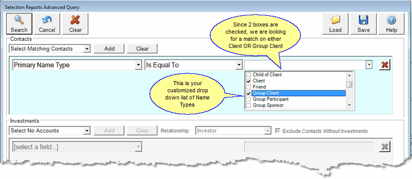Screen 3: The Operator and the Values are both chosen. Screen 3: The Operator and the Values are both chosen.