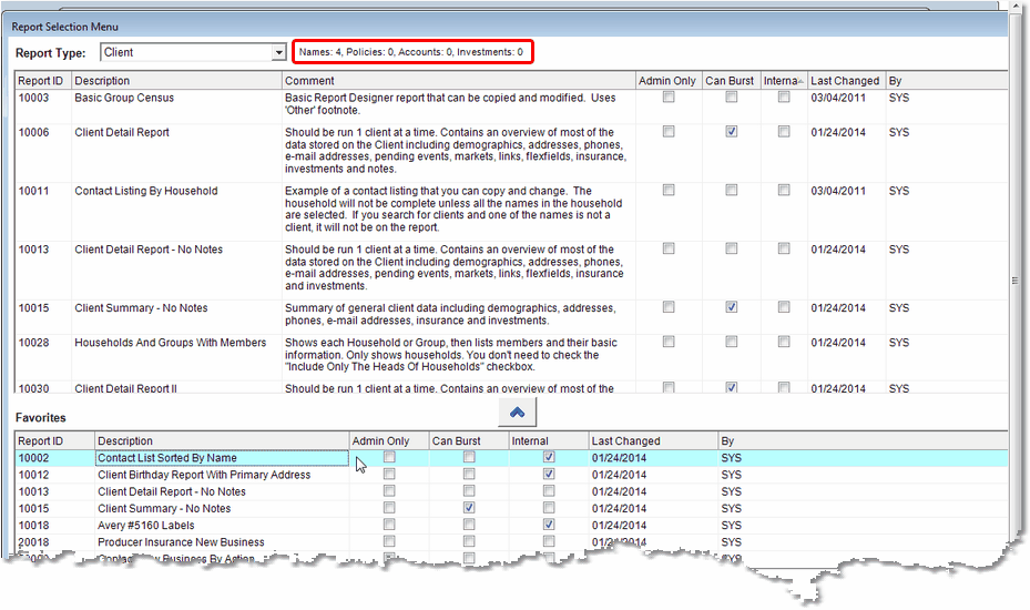 Screen 7: After the search, you get the same menu as with Selection Reports Screen 7: After the search, you get the same menu as with Selection Reports