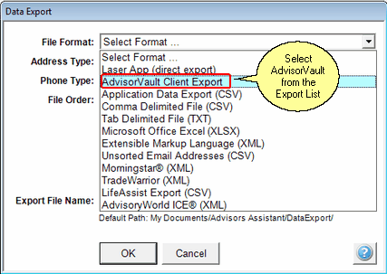 Choose AdvisorVault from the list. Choose AdvisorVault from the list.