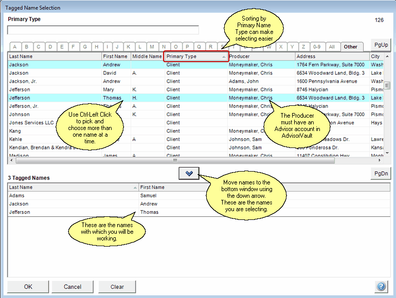 Selecting the names to create the vaults Selecting the names to create the vaults