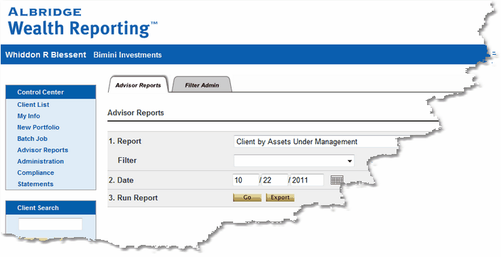 The Advisor Reports Destination inside of Albridge
