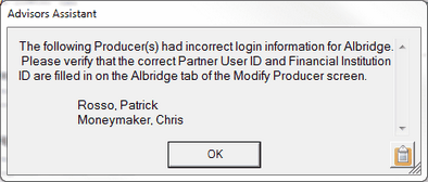 All Producers who could not be validated are shown All Producers who could not be validated are shown