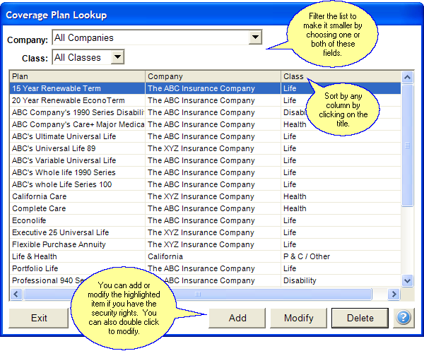 Maintaining the list of plan coverages. Maintaining the list of plan coverages.