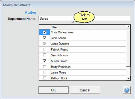 Check or uncheck names to modify the Department