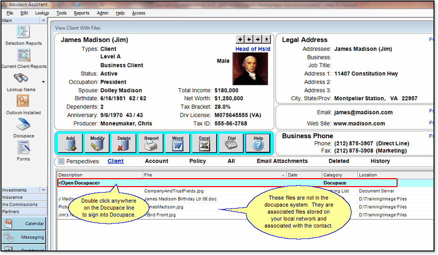 Double Click to load the Client Folder Page in Docupace Double Click to load the Client Folder Page in Docupace