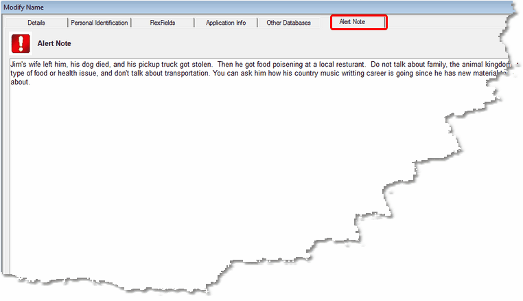 You enter Alert Notes from the Alert Note Tab