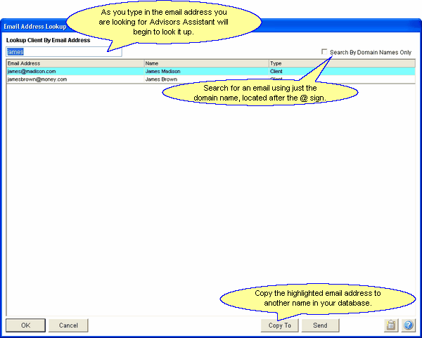 Looking up a name using an email address. Looking up a name using an email address.