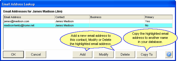 Looking up the email addresses for one name. Looking up the email addresses for one name.