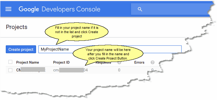Screen 1: Click on your project name to enable API's Screen 1: Click on your project name to enable API's