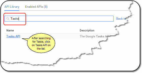 Screen 6: Tasks API on list after searching Tasks. Screen 6: Tasks API on list after searching Tasks.