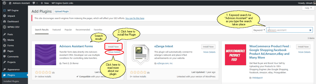 Searching for the Advisors Assistant Forms plugin
