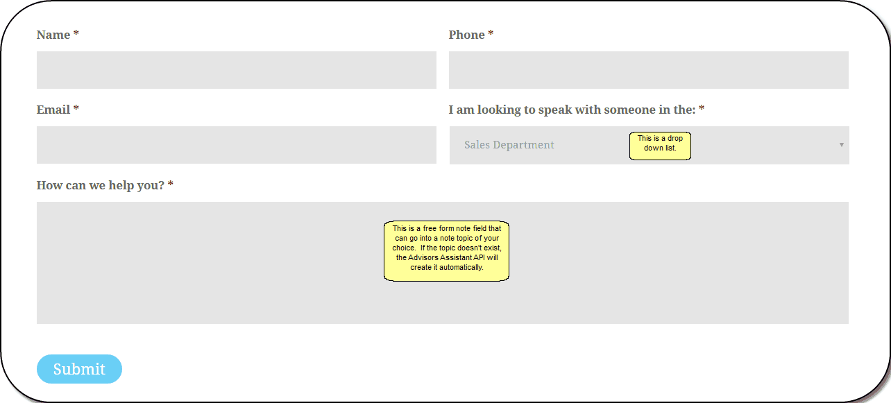 Sample form without all of the fancy headings and logos that you would put on your site