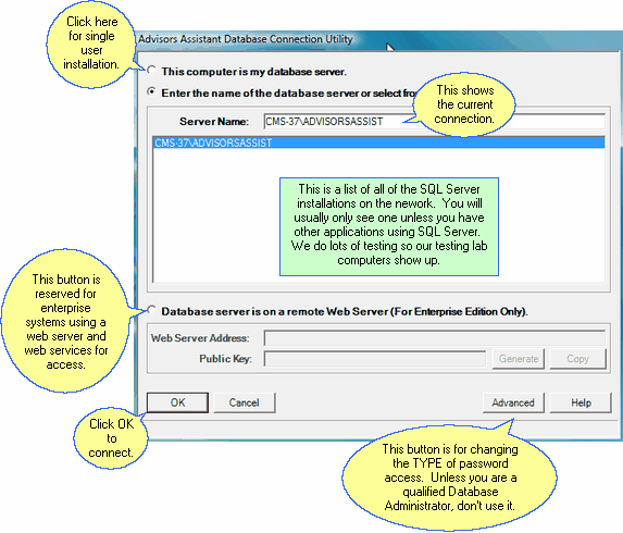 Connection Utility Screen
