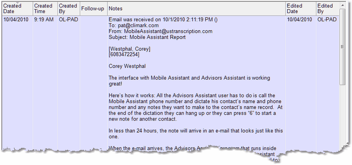 Mobile Assistant Report In The Note Mobile Assistant Report In The Note