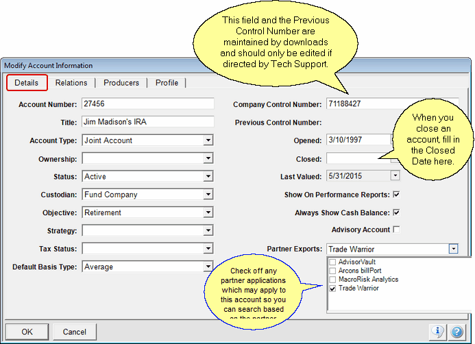 Additional fields are available for Annuity Accounts