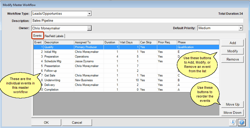 Screen 3: Modify Master Workflow