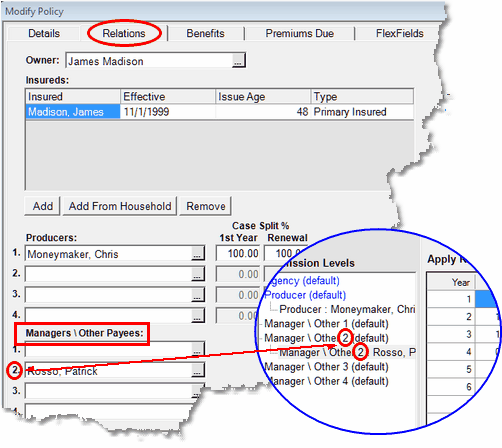 The manager number on the Modify Policy Screen will only use the rates that match the manager number in the rate table set!