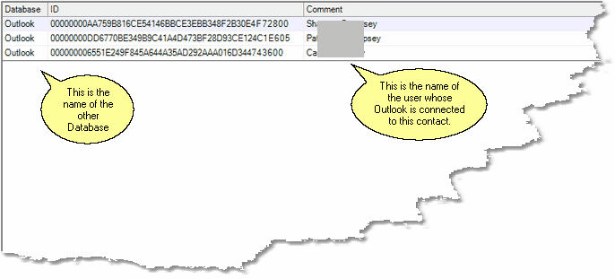 This shows that 3 users' Outlooks are linked to this contact's name