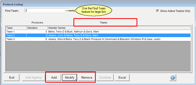 Maintain Teams From theTeam Tab