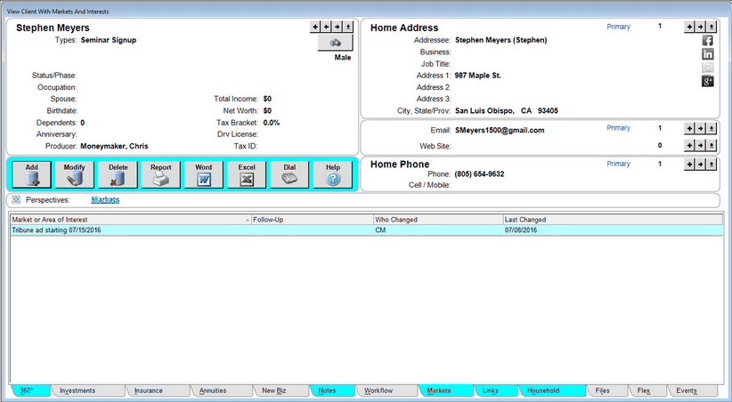 Figure 2: Initial Entry of Seminar Signup Prospect