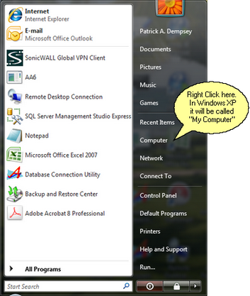 Start Menu In Windows Vista Start Menu In Windows Vista