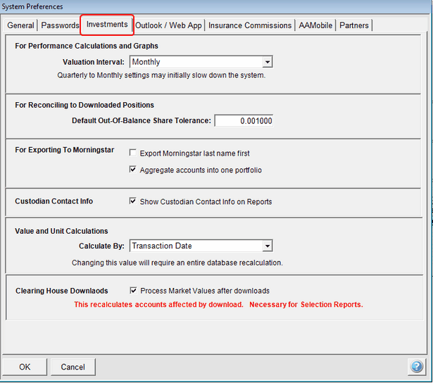 Screen Preferences Investment Tab Screen Preferences Investment Tab