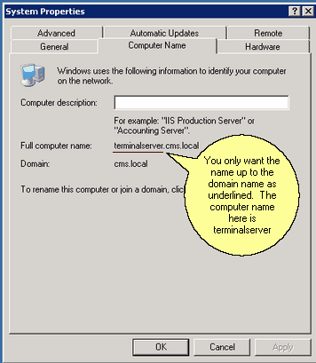 Computer Name Shown On Windows Server 2003 Computer Name Shown On Windows Server 2003
