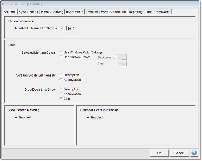 User Preferences General Tab User Preferences General Tab