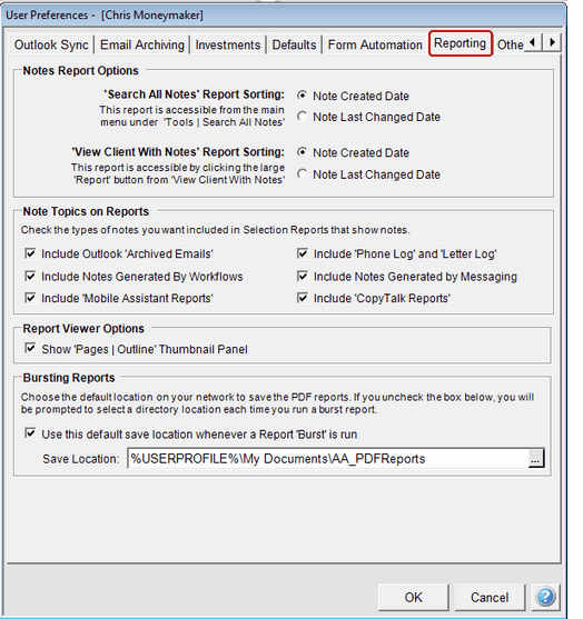 Reporting Preferences Reporting Preferences