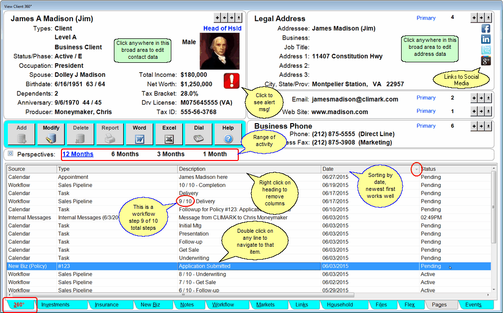 The 360 degree View is best when sorted by date, recent first as shown The 360 degree View is best when sorted by date, recent first as shown