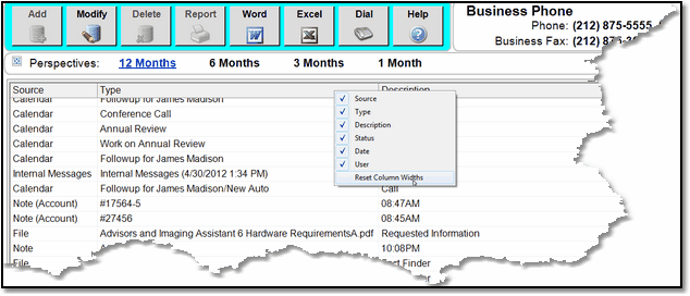 Right click on the column headings to get this menu. Right click on the column headings to get this menu.