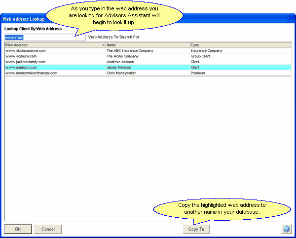 Looking up a name using the web address. Looking up a name using the web address.